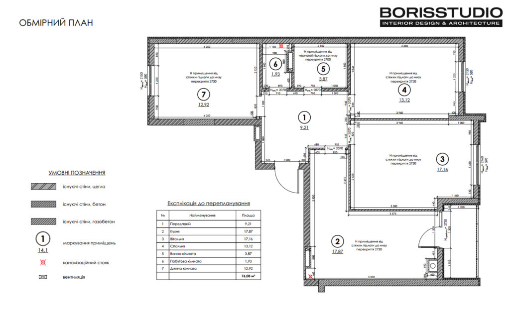Дизайн-проект интерьера квартиры в ЖК «Синергия Сити», обмерный план