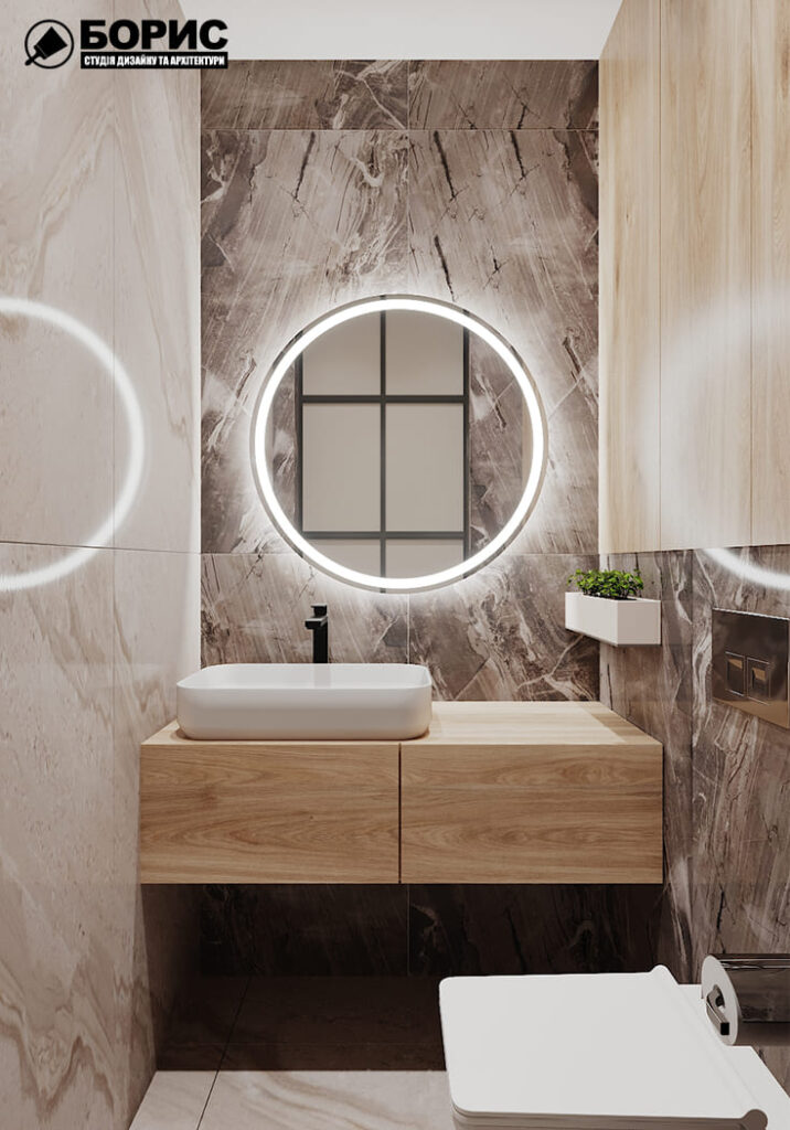 Дизайн-проект интерьера магазина сыров, санузел вид на зеркало