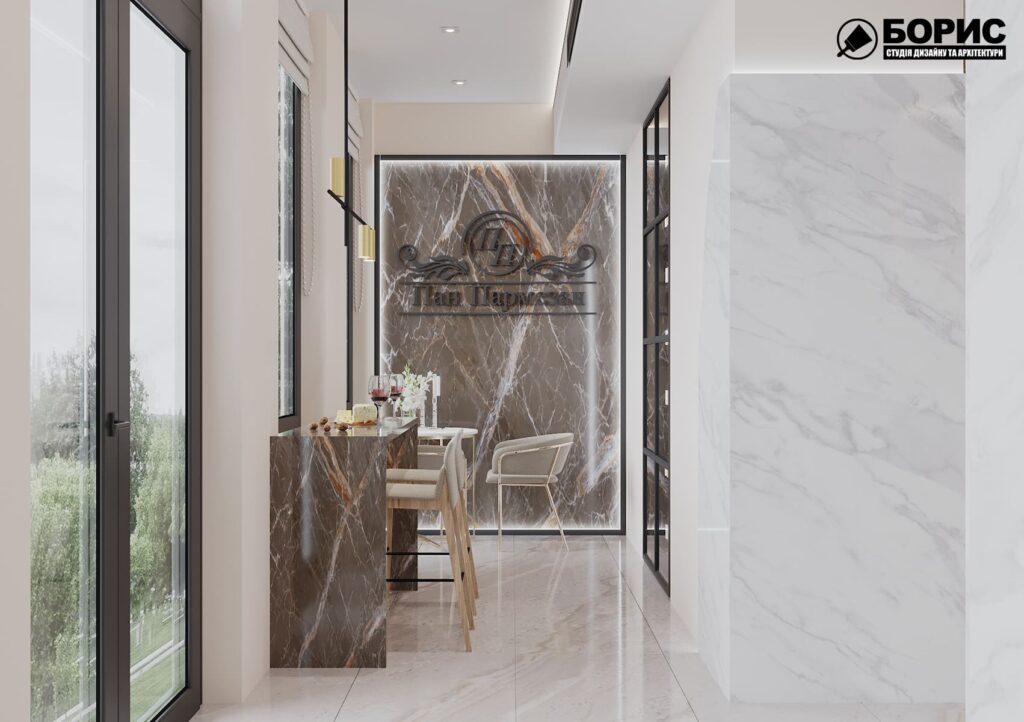 Дизайн-проект інтер'єру магазину сирів, головна зала праворуч біля вікна