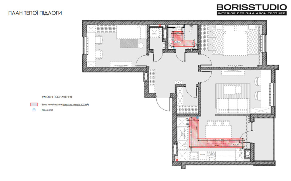 Дизайн-проект інтер'єра квартири у ЖК «Сінергія Сіті», план теплої підлоги