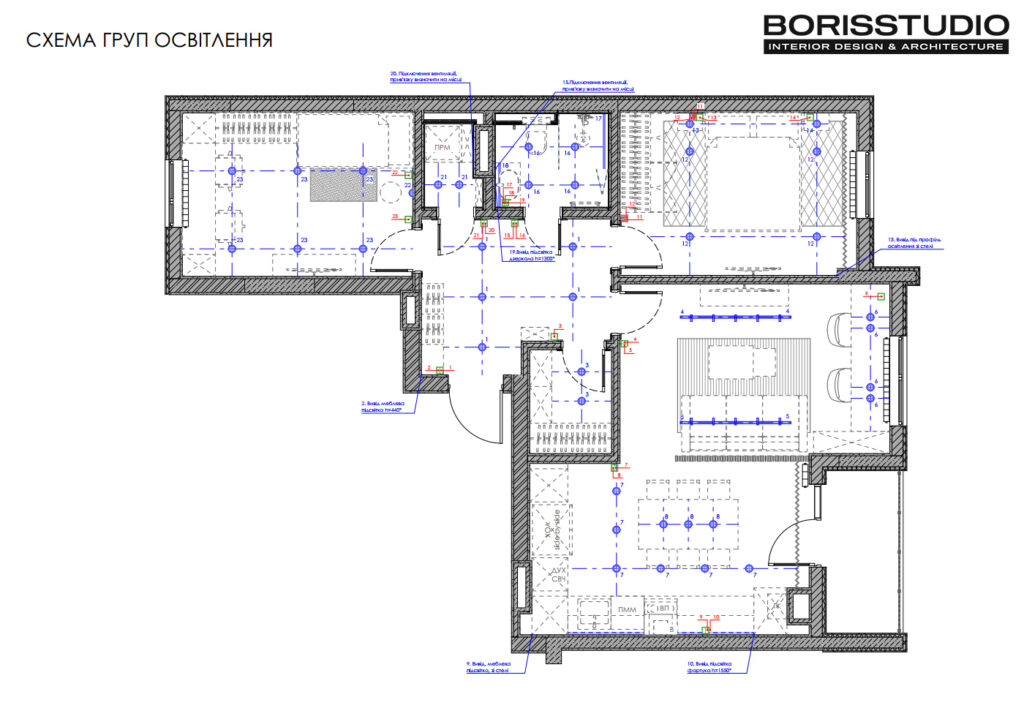 Дизайн-проект интерьера квартиры в ЖК «Синергия Сити», схема групп освещения