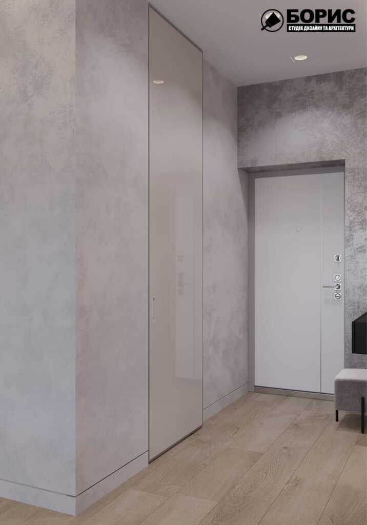 Дизайн-проект интерьера двухкомнатной квартиры ЖК «Журавли», прихожая под углом