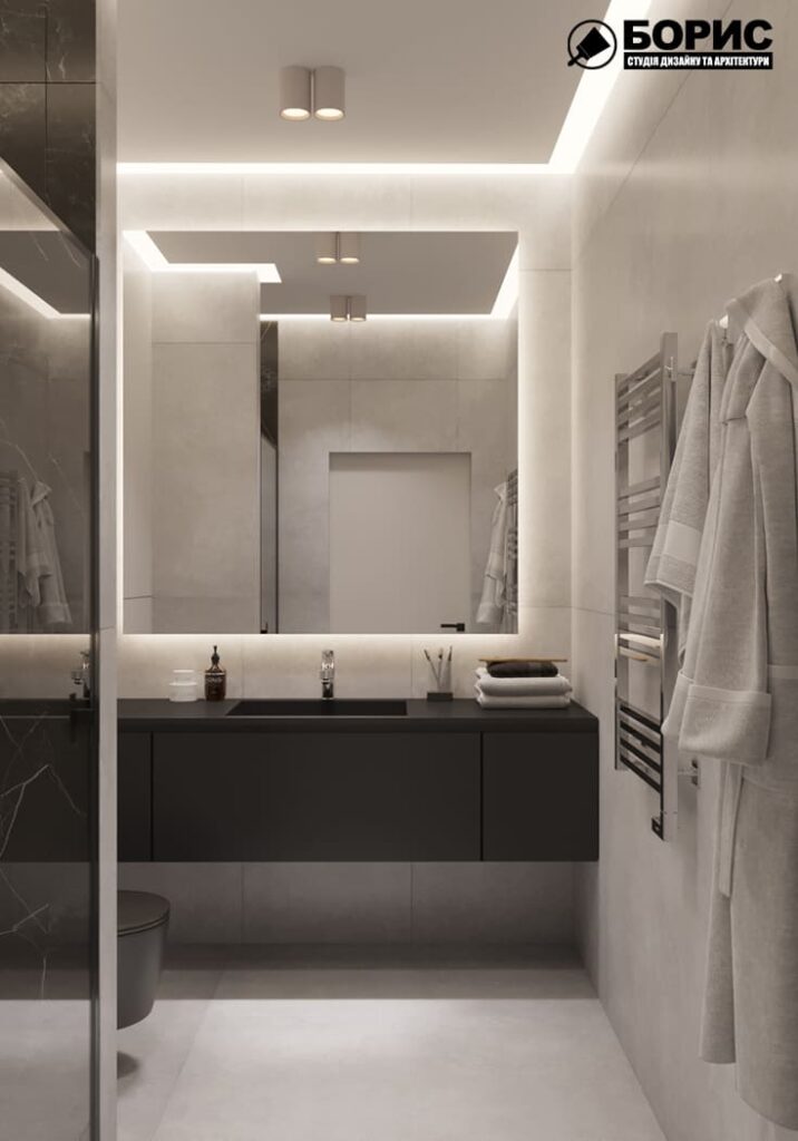 Дизайн-проект интерьера двухкомнатной квартиры ЖК «Журавли», санузел по центру