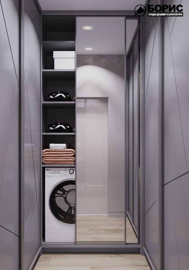 Дизайн-проект интерьера двухкомнатной квартиры ЖК «Журавли», гардероб открытая дверца