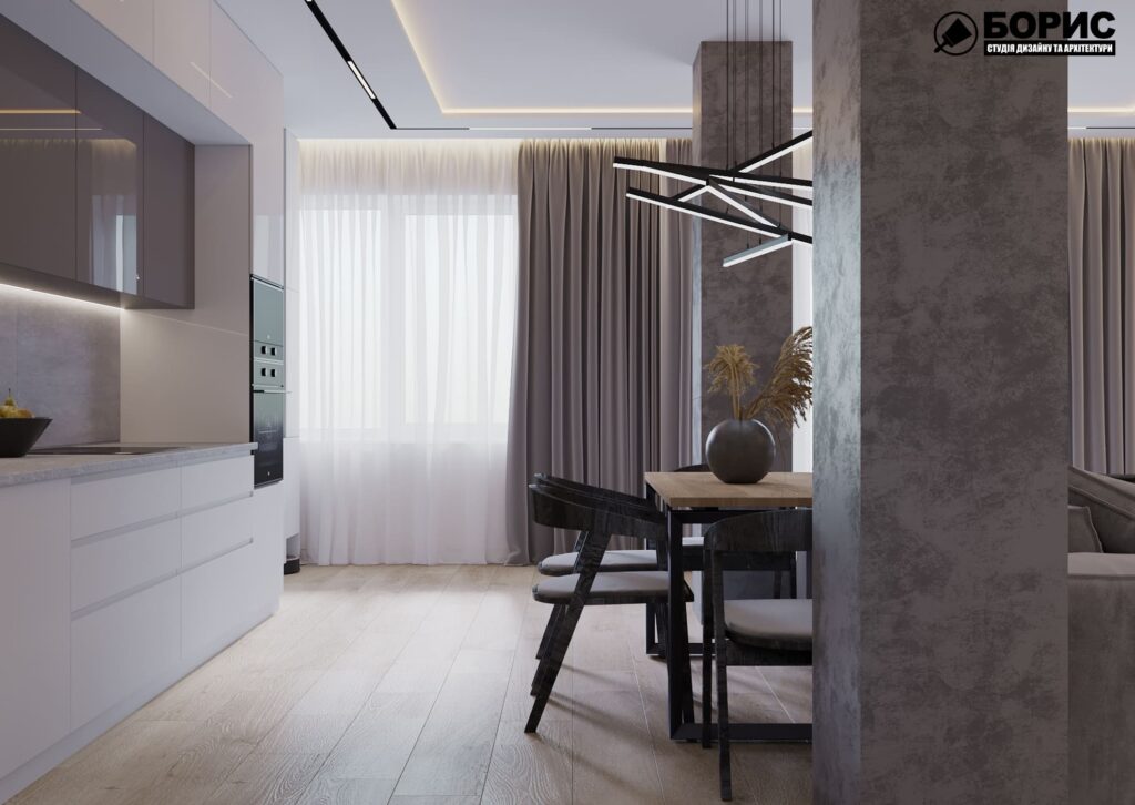 Дизайн-проект интерьера двухкомнатной квартиры ЖК «Журавли», гостиная вид на окно