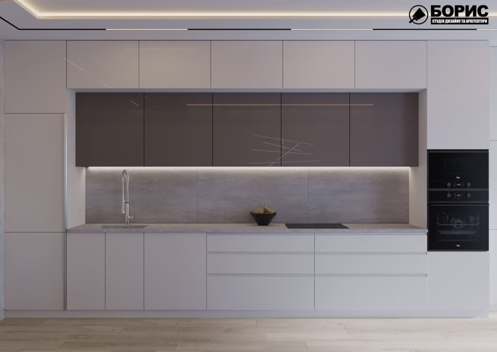 Дизайн-проект интерьера двухкомнатной квартиры ЖК «Журавли», кухня-гостиная рабочая зона