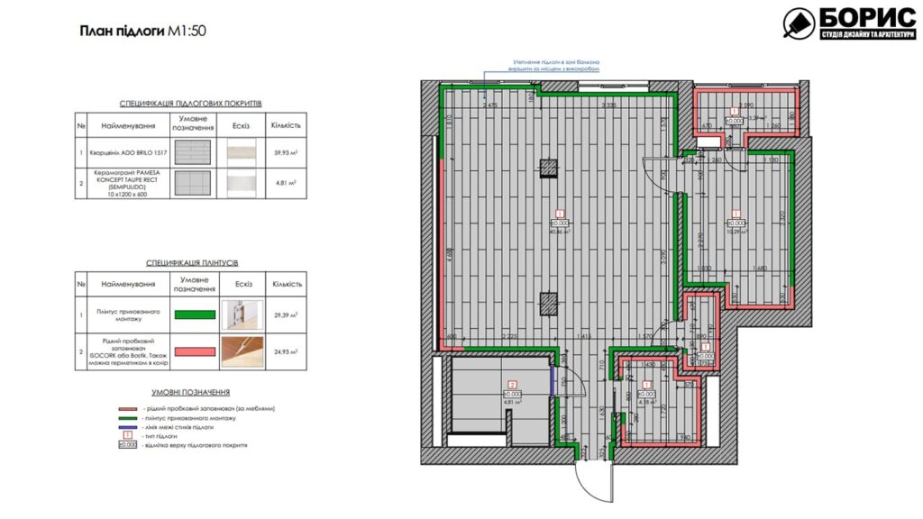 Дизайн-проект интерьера двухкомнатной квартиры ЖК «Журавли», план пола