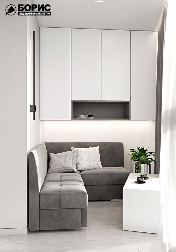 Дизайн-проект интерьера двухкомнатной квартиры ЖК «Лазурный», лоджия маленький диван