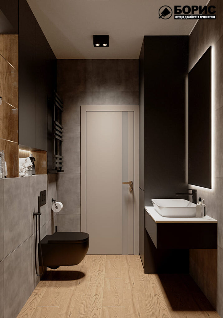 Дизайн-проект интерьера квартиры ЖК "Речной квартал", санузел вид на вход