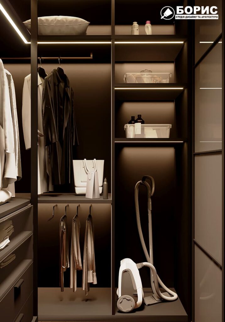 Дизайн-проект интерьера квартиры ЖК "Речной квартал", гардероб вид справа
