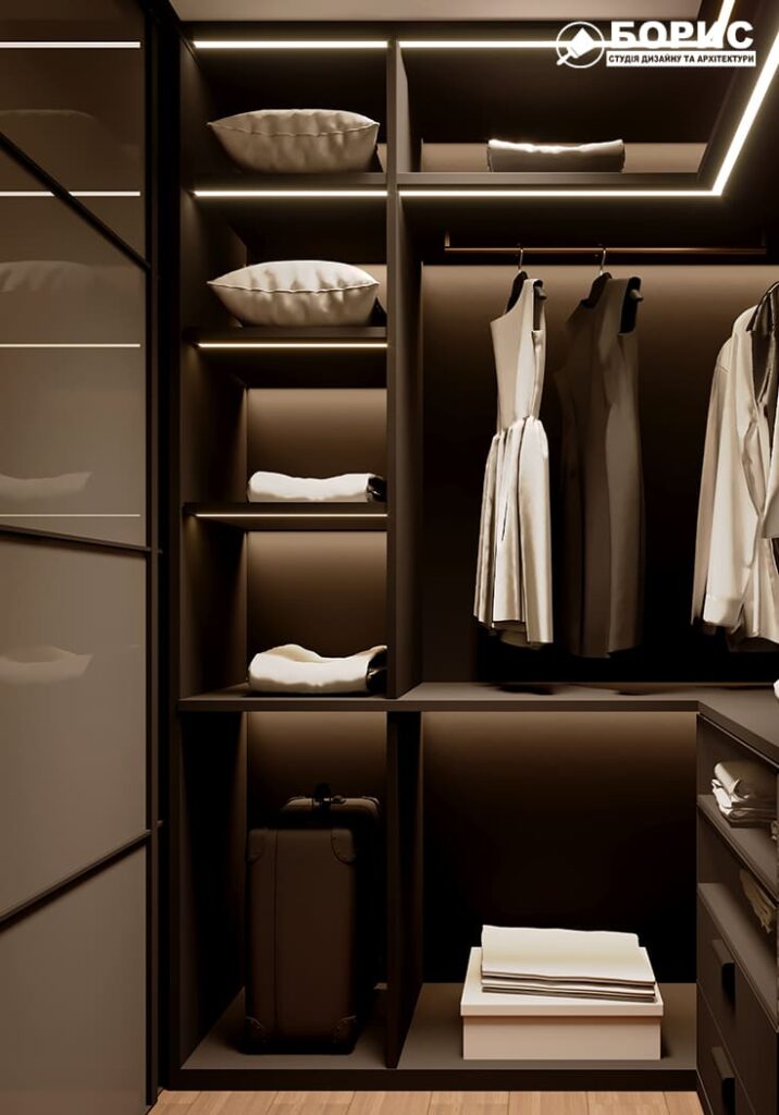 Дизайн-проект интерьера квартиры ЖК "Речной квартал", гардероб вид слева