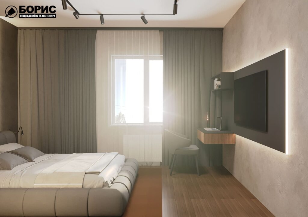 Дизайн-проект интерьера квартиры ЖК "Речной квартал", спальня вид на окно