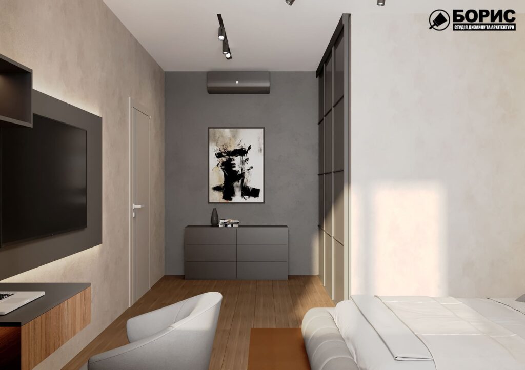 Дизайн-проект інтер'єру квартири ЖК "Річковий квартал", спальня вид на картину