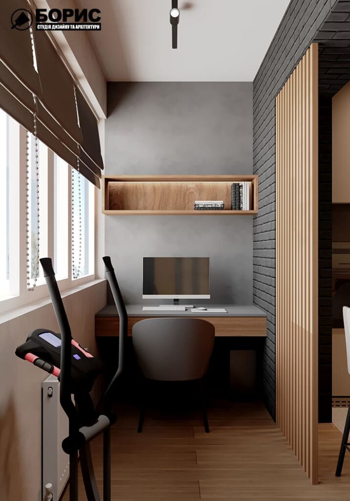 Дизайн-проект інтер'єру квартири ЖК "Річковий квартал", балкон вид праворуч