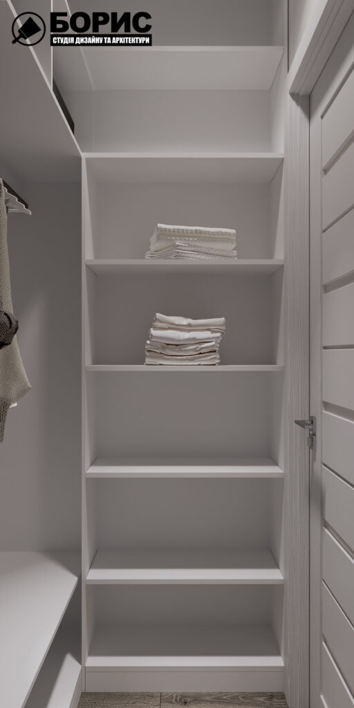 Дизайн интерьера однокомнатной квартиры ЖК «Черёмушки», гардеробная вид справа