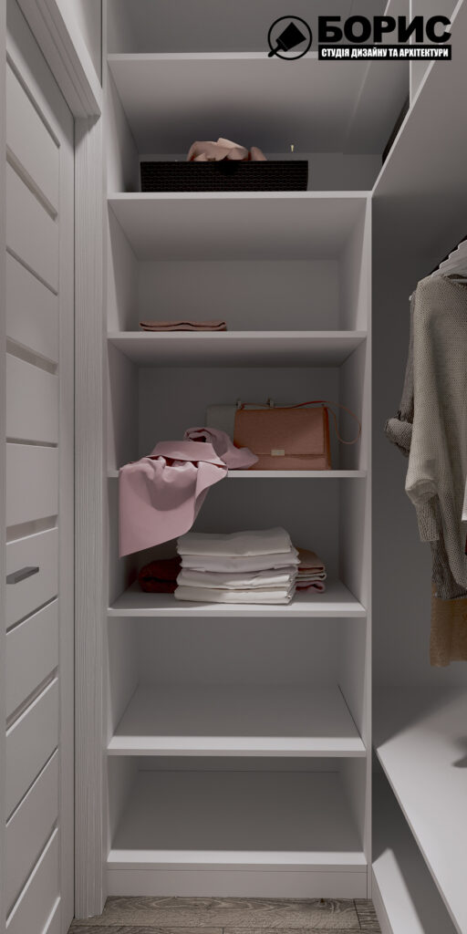 Дизайн интерьера однокомнатной квартиры ЖК «Черёмушки», гардеробная вид слева