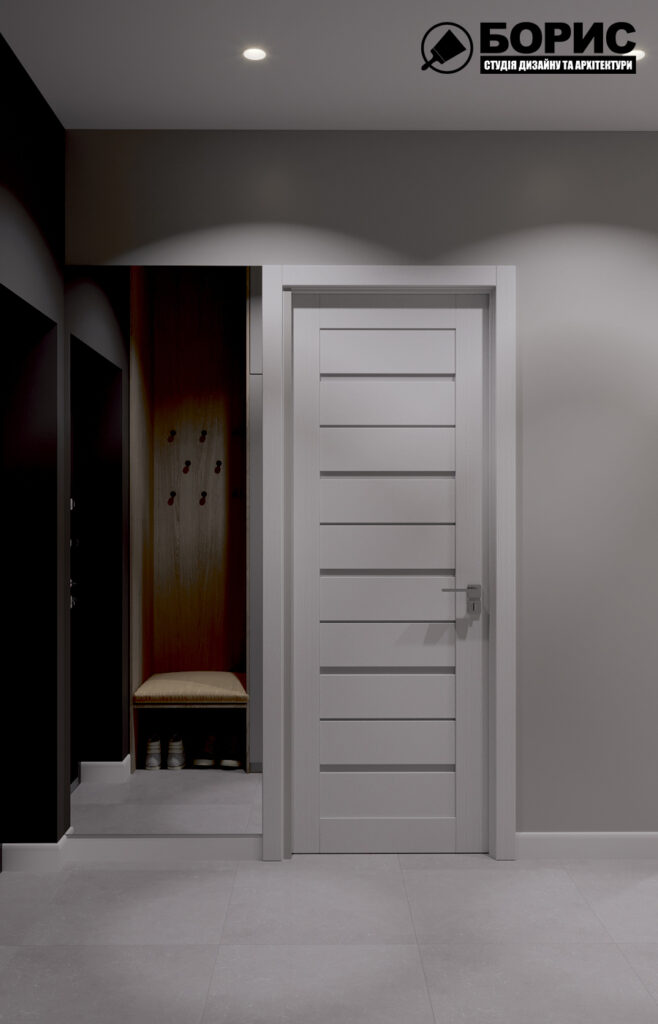 Дизайн интерьера однокомнатной квартиры ЖК «Черёмушки», прихожая вид слева