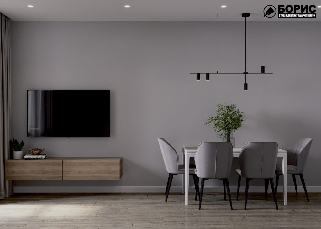 Дизайн интерьера однокомнатной квартиры ЖК «Черёмушки», кухня-гостиная, вид справа