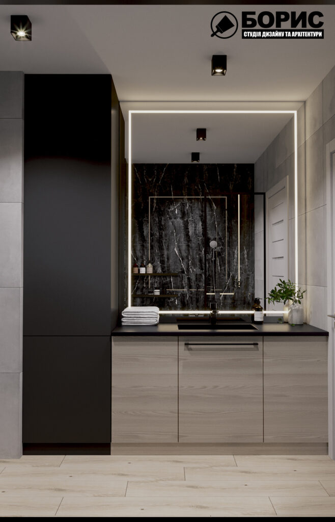 Дизайн інтер'єру однокімнатної квартири ЖК «Черемушки», санвузол вид спереду