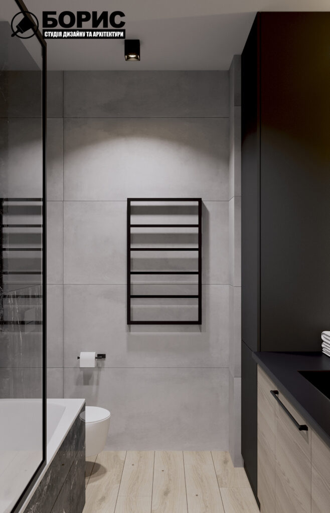 Дизайн интерьера однокомнатной квартиры ЖК «Черёмушки», санузел вид спереди