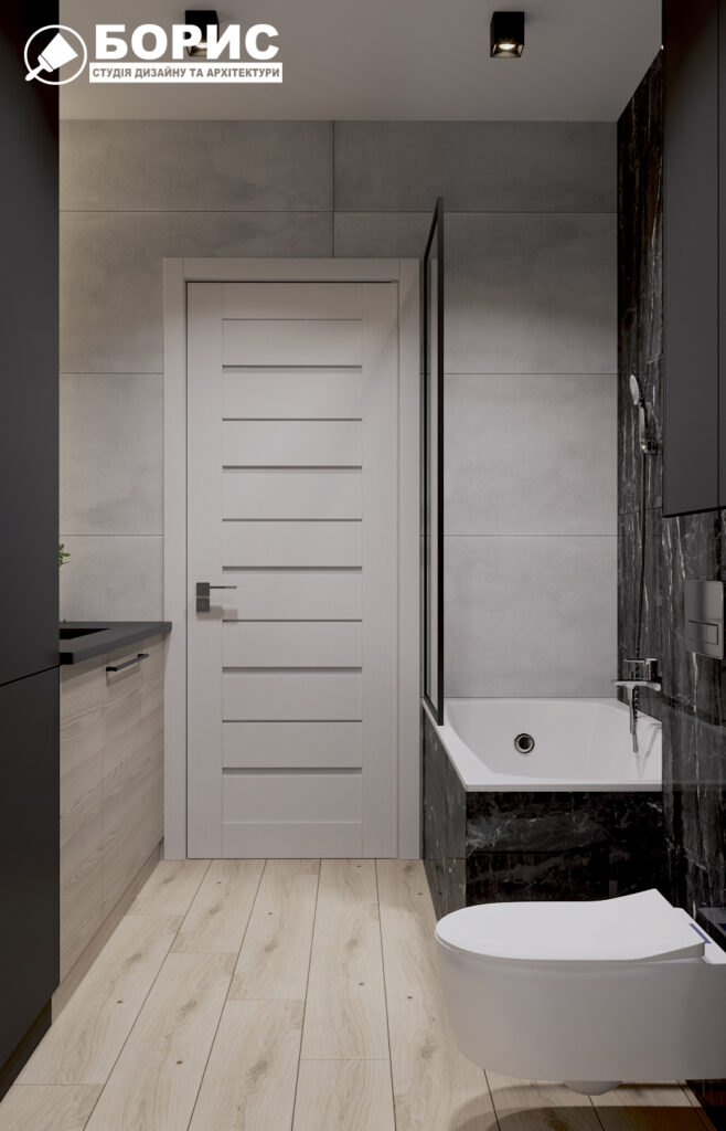 Дизайн інтер'єру однокімнатної квартири ЖК «Черемушки», санвузол вид ззаду