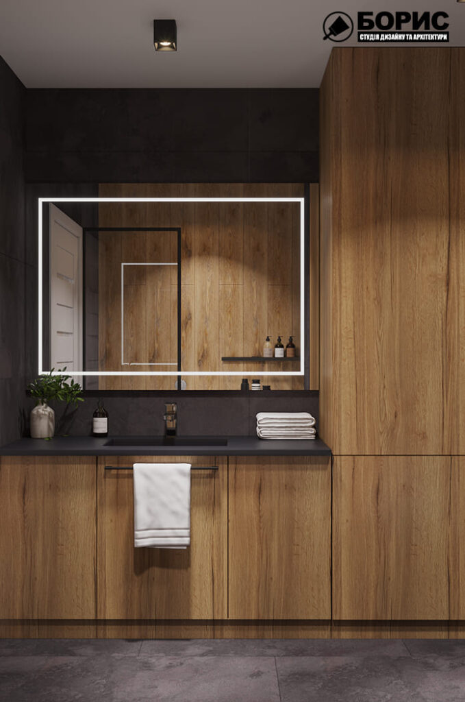 Дизайн-проект інтер’єру квартири ЖК «Черьомушки», санвузол вид на дзеркало