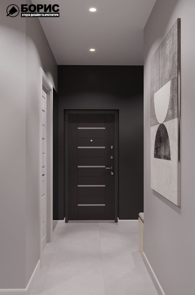 Дизайн-проект интерьера квартиры ЖК «Черёмушки», прихожая вид на вход