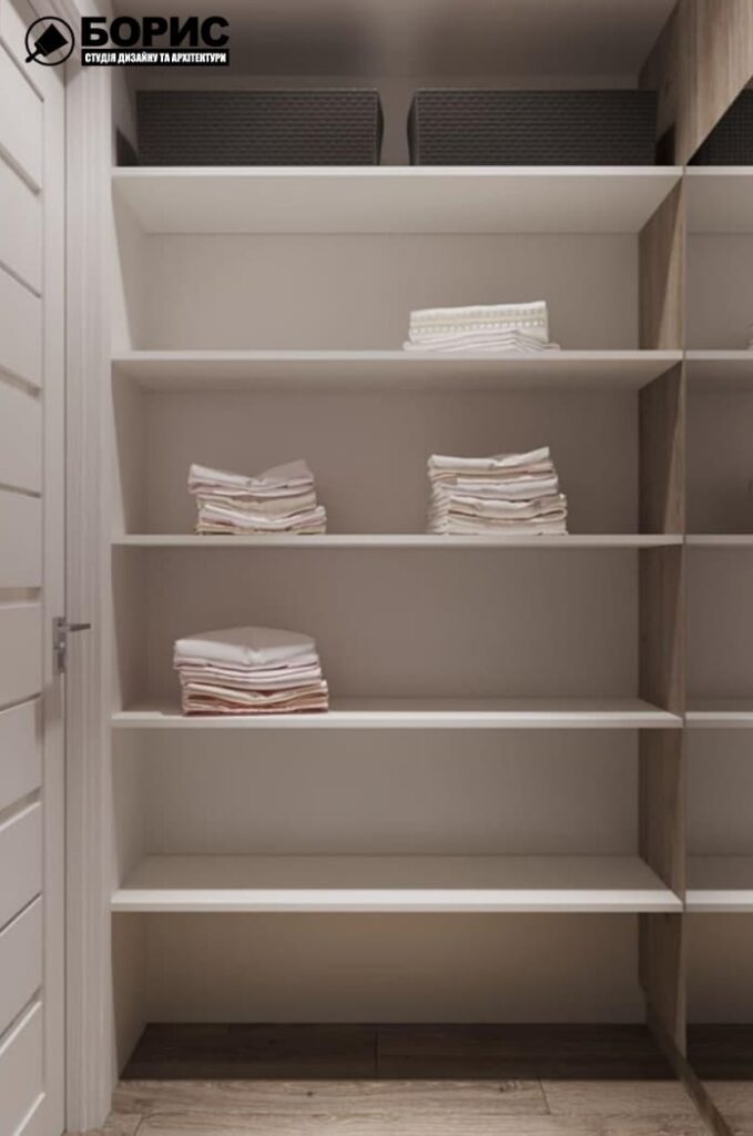 Дизайн-проект інтер’єру квартири ЖК «Черьомушки», гардеробна вид ліворуч