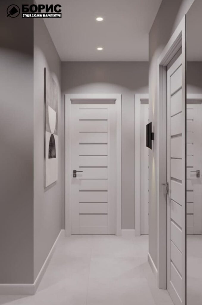 Дизайн-проект інтер’єру квартири ЖК «Черьомушки», коридор вид на вхід