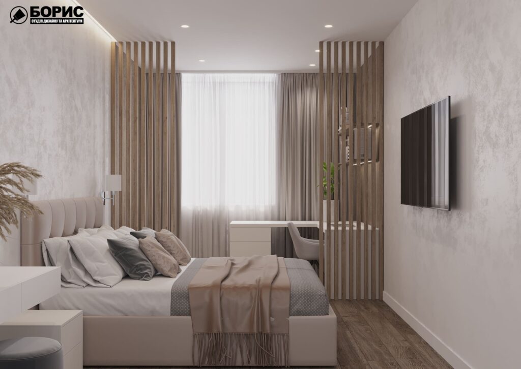 Дизайн-проект интерьера квартиры ЖК «Черёмушки», спальня вид с правой стороны