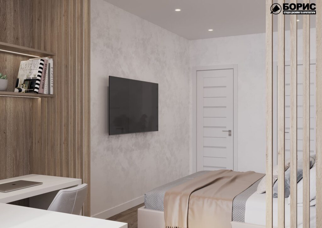 Дизайн-проект інтер’єру квартири ЖК «Черьомушки», спальня вид на тв