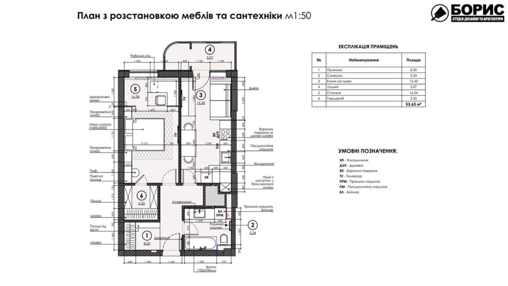 Дизайн-проект интерьера квартиры ЖК «Черёмушки», план размещения мебели