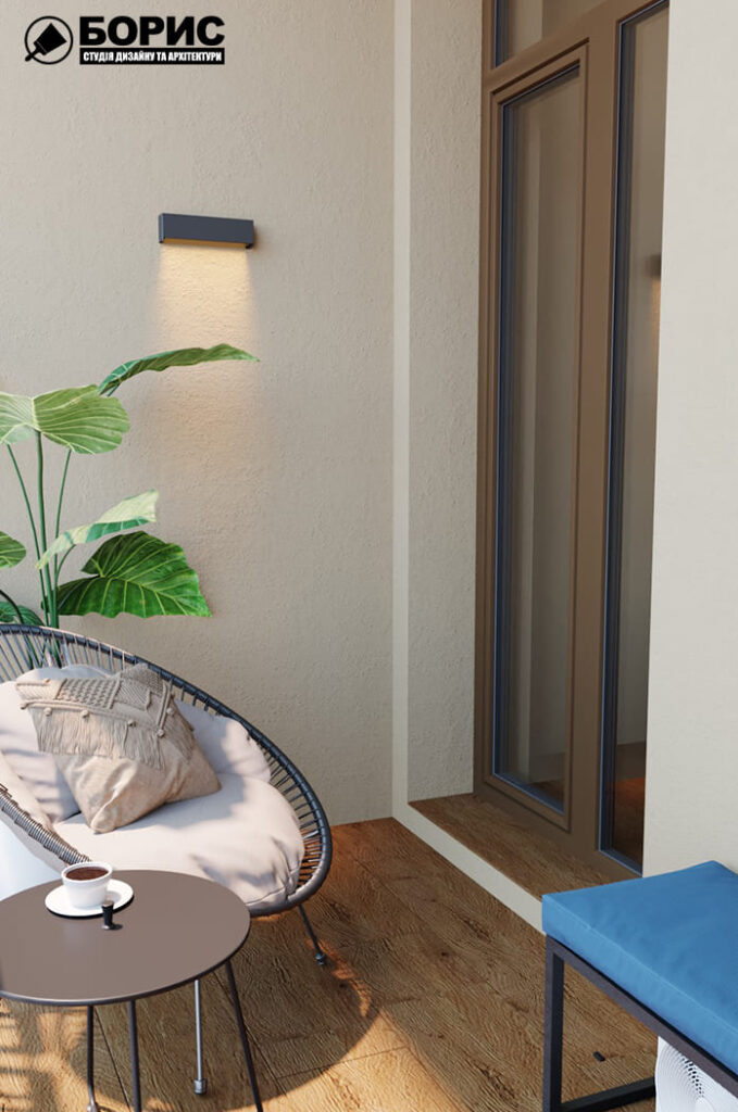 Дизайн-проект інтер'єру квартири ЖК «Фелічіта», лоджія вид на крісло