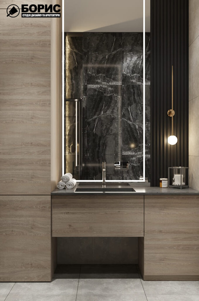 Дизайн-проект інтер'єру квартири ЖК «Фелічіта», санвузол вид на дзеркало