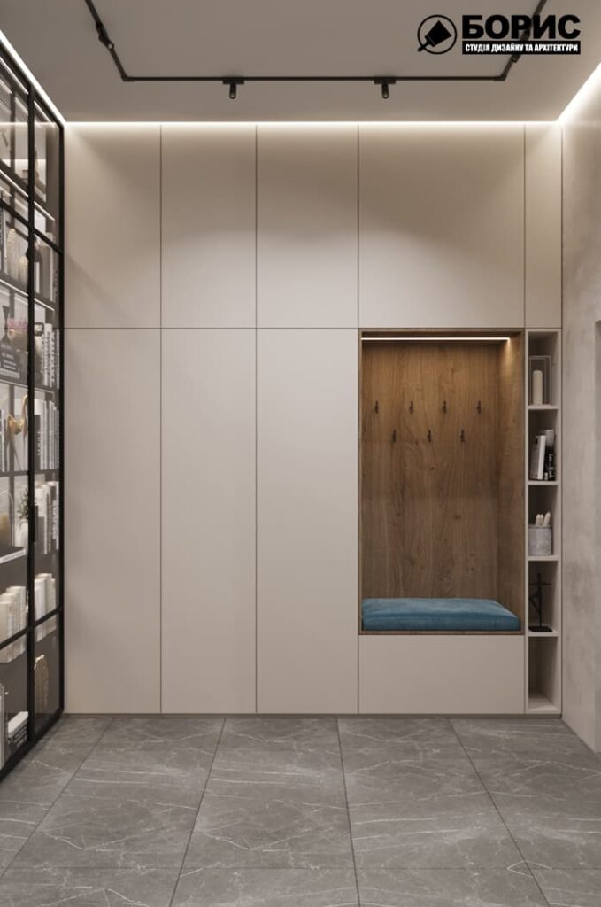 Дизайн-проект інтер'єру квартири ЖК «Фелічіта», передпокій вид на шафу