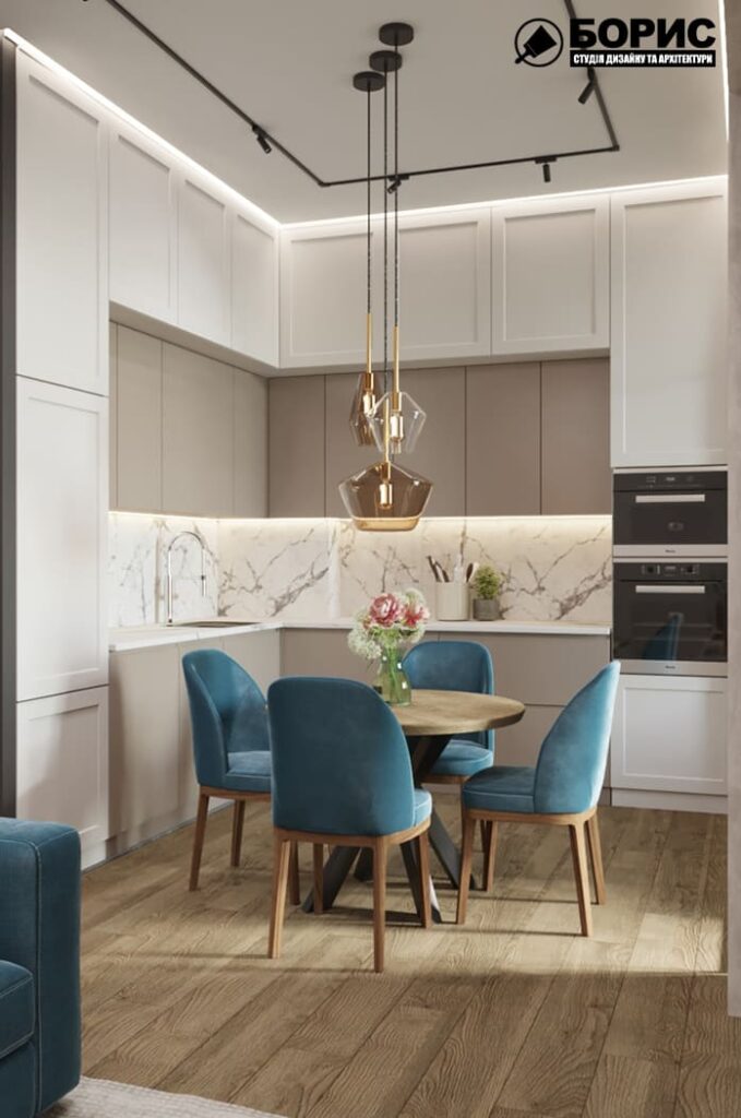 Дизайн-проект интерьера квартиры ЖК «Феличита», кухня-гостиная вид в целом