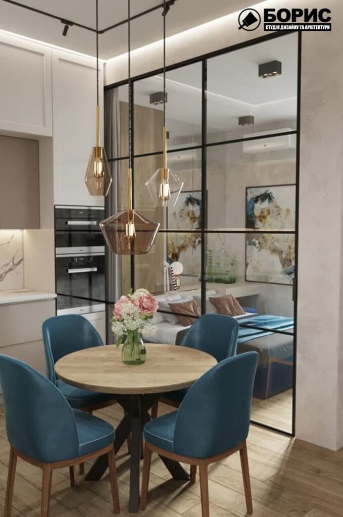 Дизайн-проект інтер'єру квартири ЖК «Фелічіта», кухня-вітальня вид на спальню з вітальні