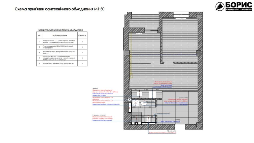 Дизайн-проект интерьера квартиры ЖК «Феличита», план размещения сантехники
