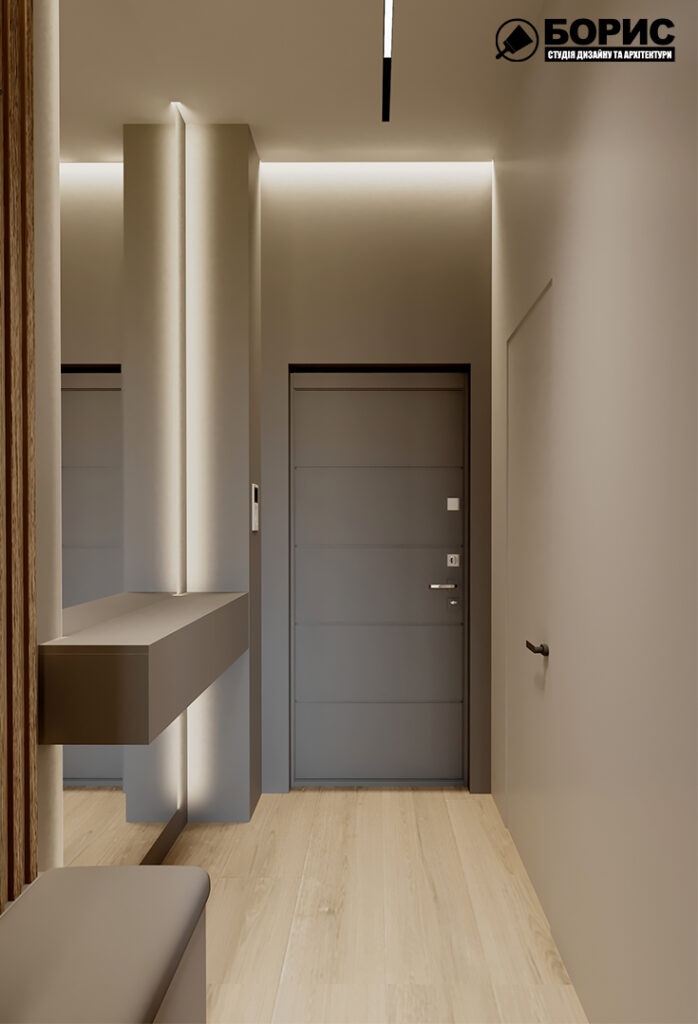 Дизайн-проект квартири ЖК «Магістр», кухня-вітальня коридор