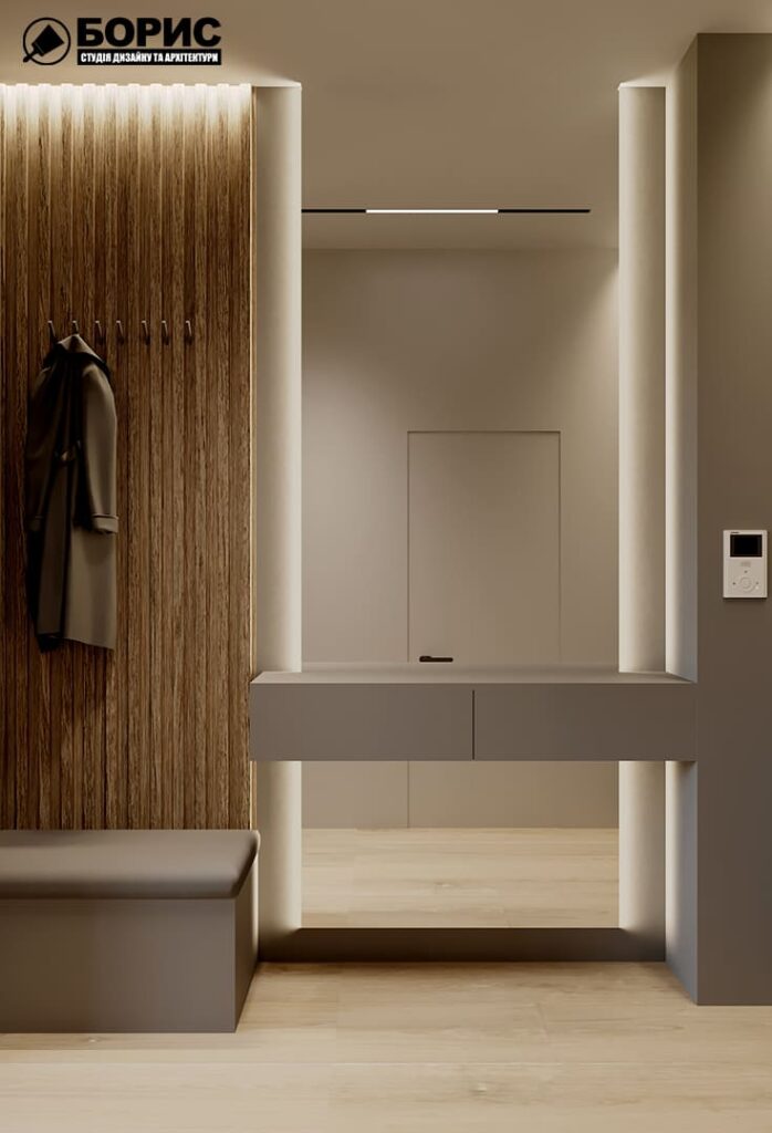 Дизайн-проект квартиры ЖК «Магистр», кухня-гостиная зеркало