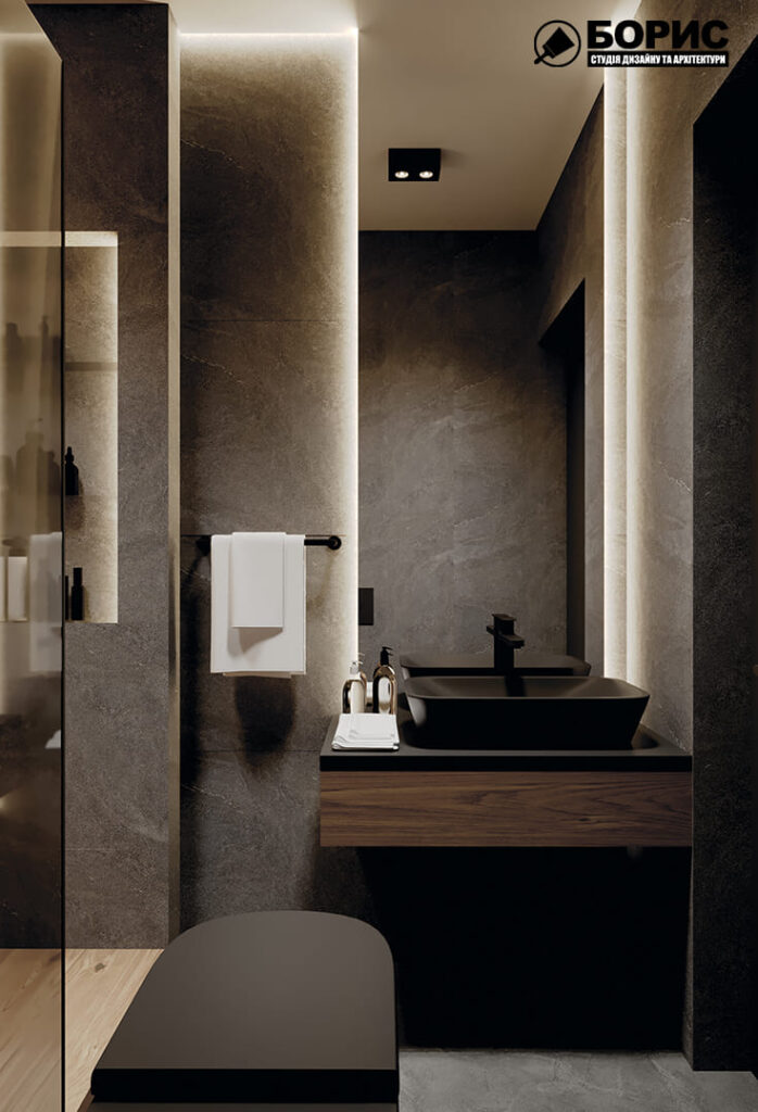Дизайн-проект квартиры ЖК «Магистр», санузел вид на зеркало