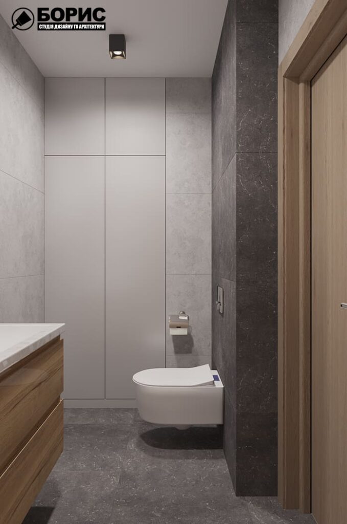 Дизайн интерьера шоурума, санузел вид на унитаз