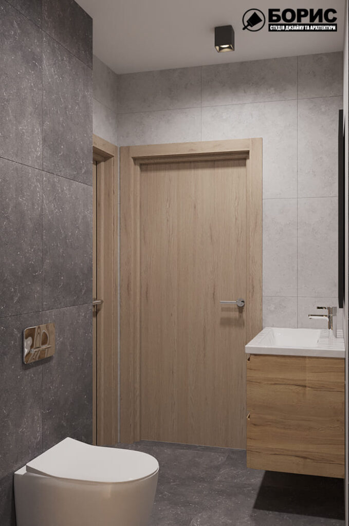 Дизайн интерьера шоурума, санузел вид на вход