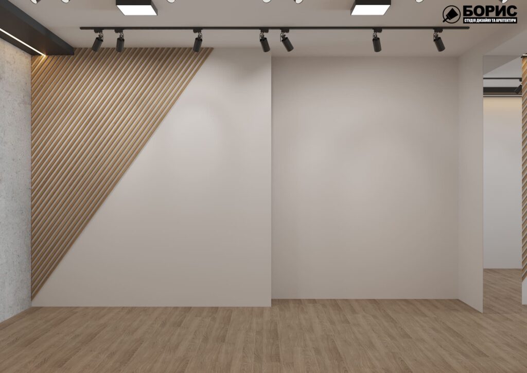 Дизайн интерьера шоурума, зал под аренду перепад стен