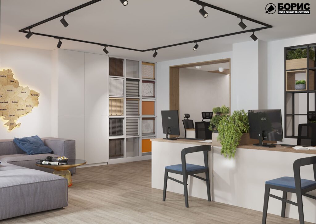 Дизайн интерьера шоурума, торговый зал вид в целом