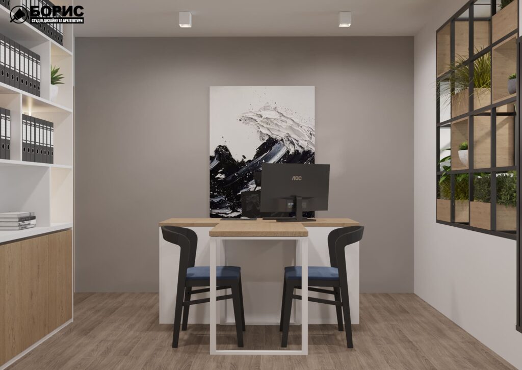 Дизайн интерьера шоурума, кабинет стол и стулья