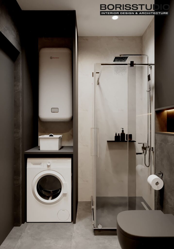 Дизайн-проект однокімнатної квартири ЖК «Гідропарк», санвузол вид зліва