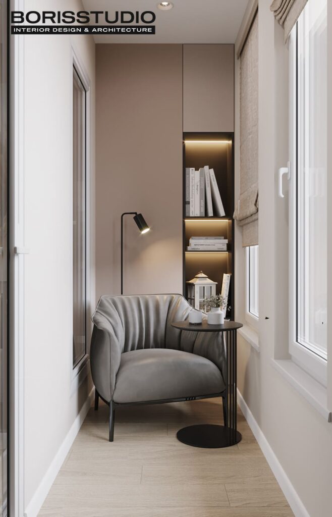 Дизайн інтер'єру двокімнатної квартири ЖК «Меридіан», балкон вид зліва