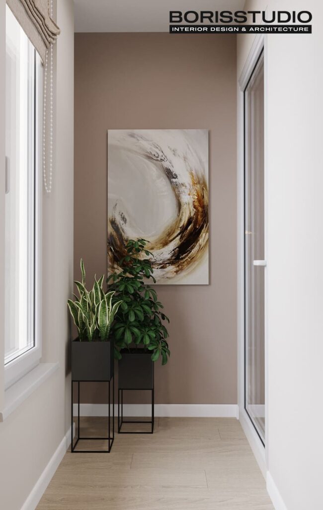 Дизайн інтер'єру двокімнатної квартири ЖК «Меридіан», балкон вид справа