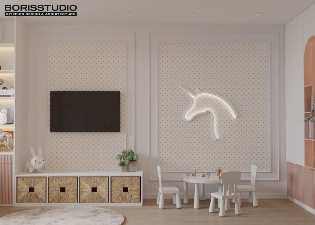 Дизайн интерьера двухкомнатной квартиры ЖК «Меридиан», детская вид справа
